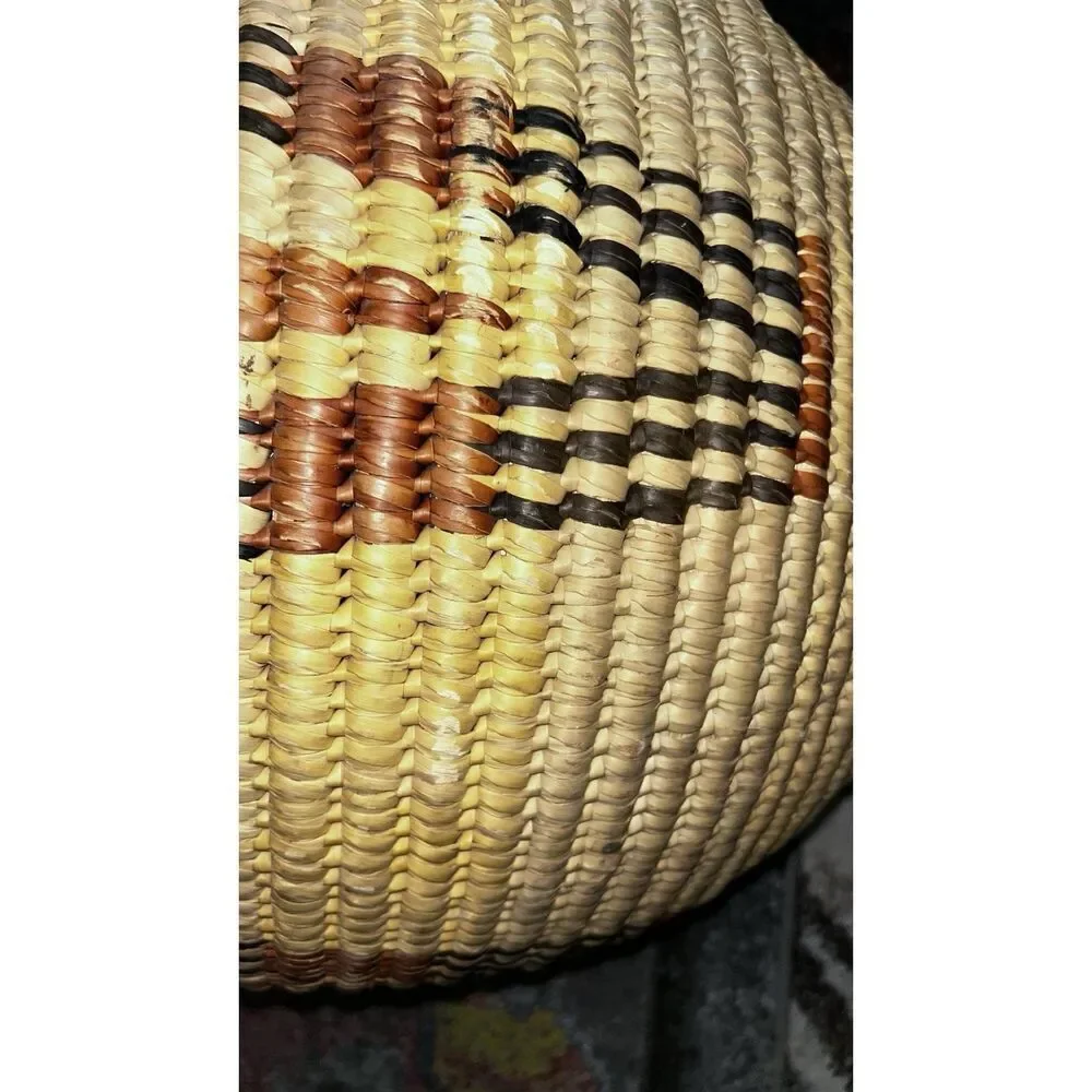 Kenya Vintage Weave Large Basket 24” Tall Beige Round With Lid